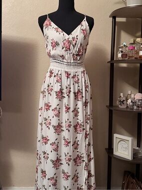 Justify White Maxi Dress with Pink Floral Print